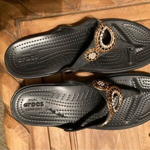CROCS Black and Brown Sandals with Perforated Design